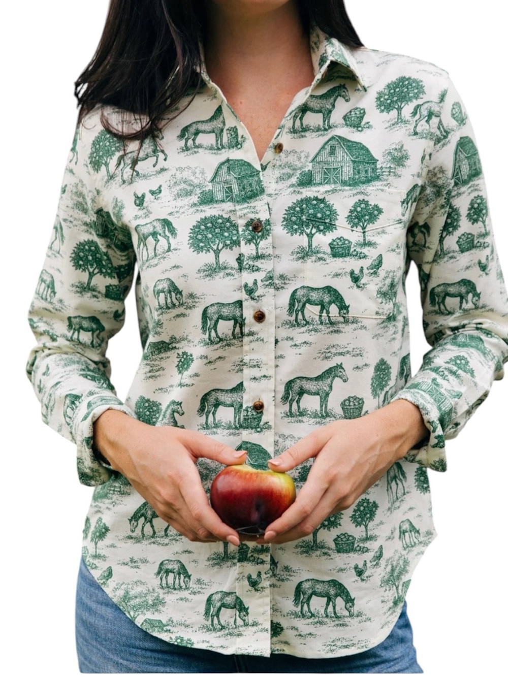 Kiel James Patrick Stonewall Pasture Horse Farm Print Shirt XXL Cotton